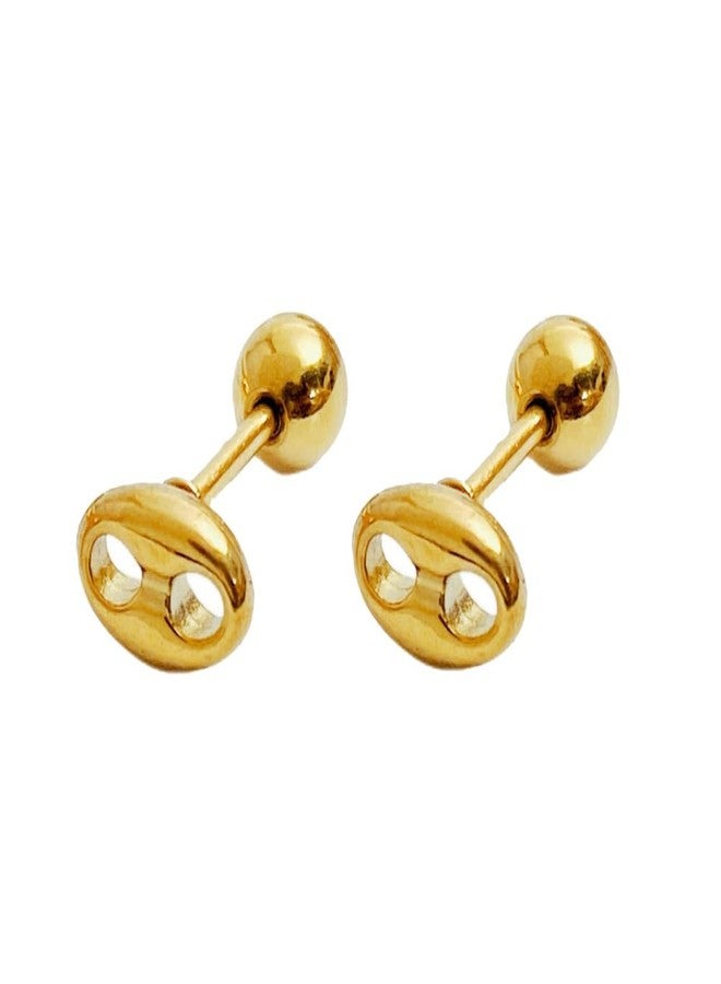 Oakky Women's Stainless Steel Minimalist Polished Finish Coffee Bean Stud Earrings Gold - Image 1